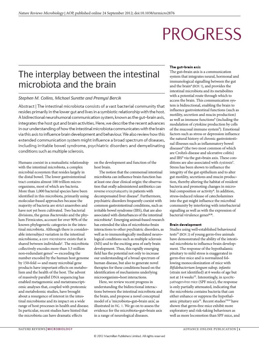 The interplay between the intestinal microbiota and the brain